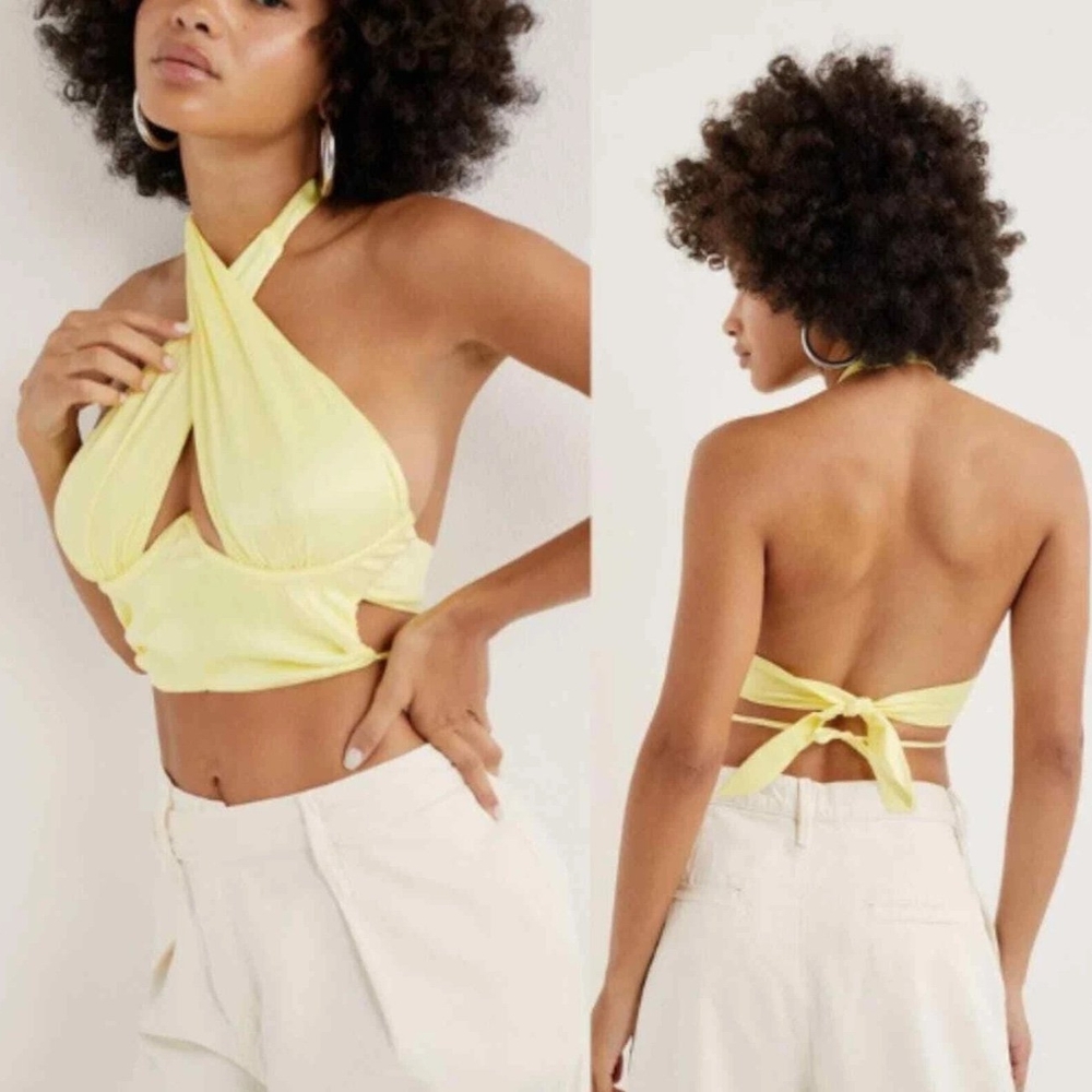 For Love & Lemons Rana Cross Front Crop Top in Yellow M - NWT